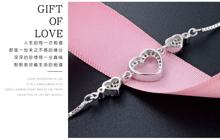 Korean Jewelry Heart Diamond S925 Silver Bracelet Simple Jewelry Wholesale