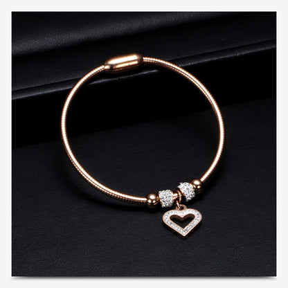 Simple Style Heart Shape Titanium Steel Inlay Zircon Bangle