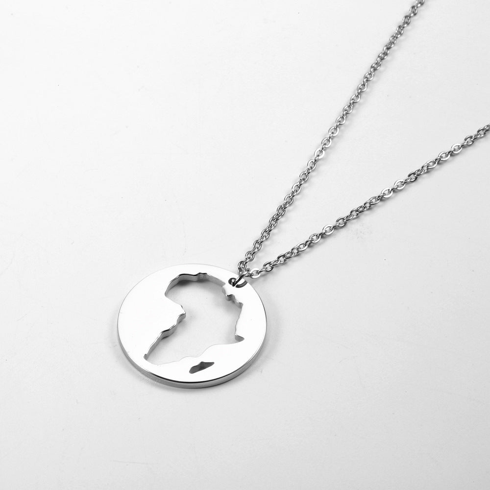 Fashion Map Titanium Steel Plating Pendant Necklace 1 Piece