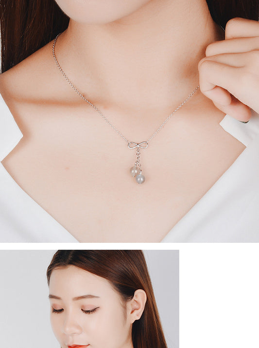 Simple Style Bow Knot Copper Chain Pendant Necklace