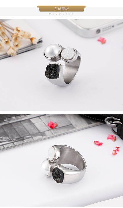 Jewelry New Titanium Steel Bracelet European And American Fashion Creative Simple Pearl Ring