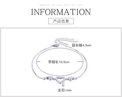 Korean Jewelry Heart Diamond S925 Silver Bracelet Simple Jewelry Wholesale