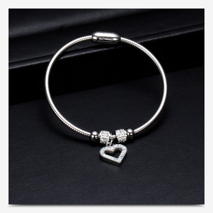 Simple Style Heart Shape Titanium Steel Inlay Zircon Bangle