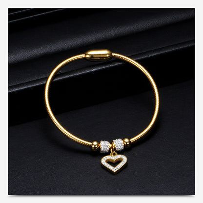 Simple Style Heart Shape Titanium Steel Inlay Zircon Bangle