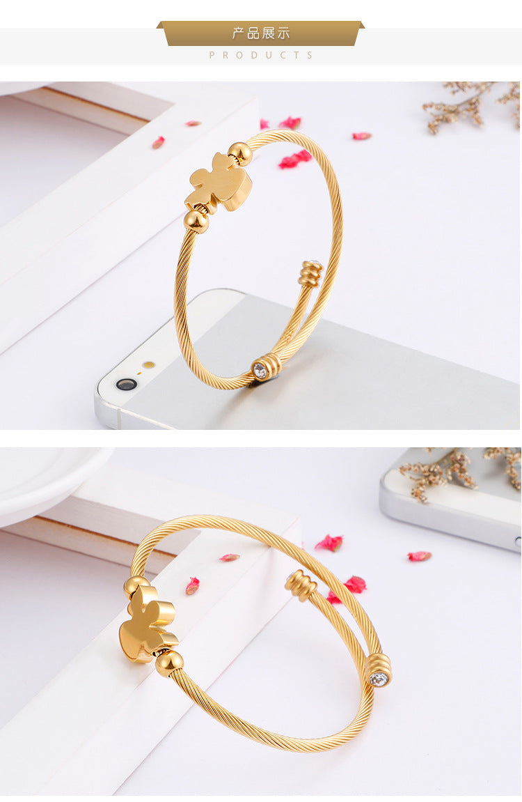 Kalen New Exquisite Titanium Ornament Japanese And Korean Style Simple Angel-shaped Zircon Bracelet Three Colors Optional