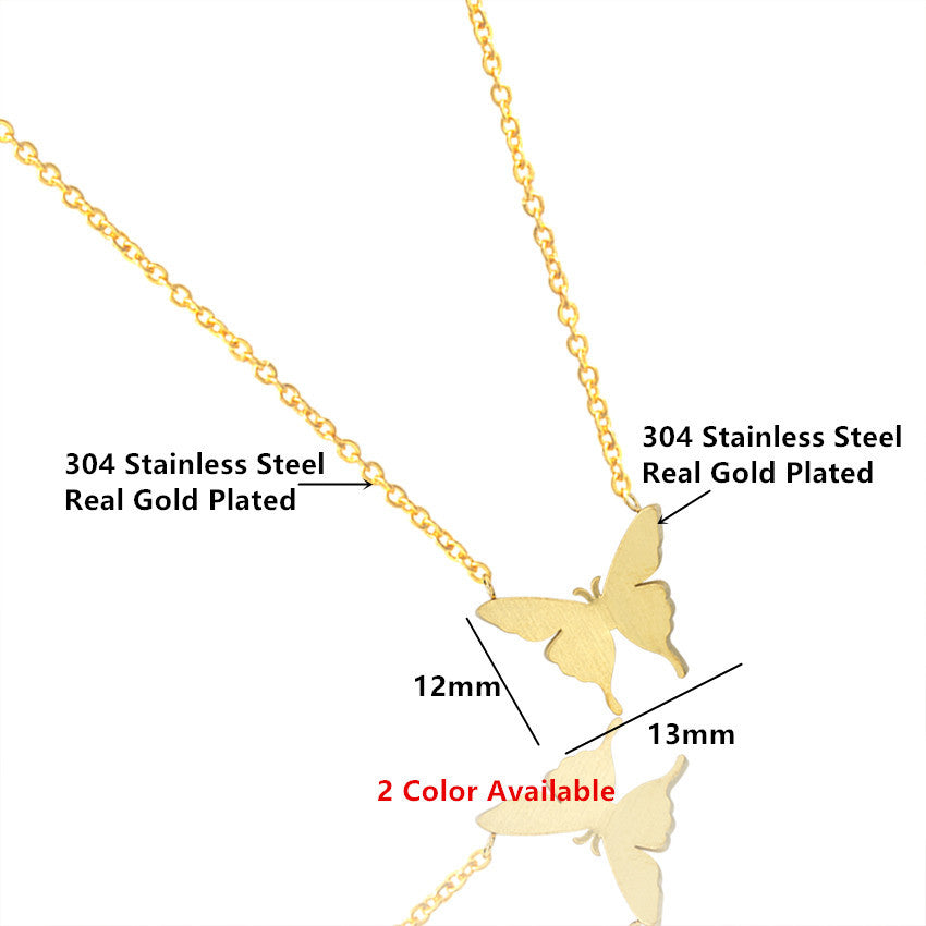 New Simple Real Gold Plating 18k Butterfly Necklace Pendant Jewelry Stainless Steel