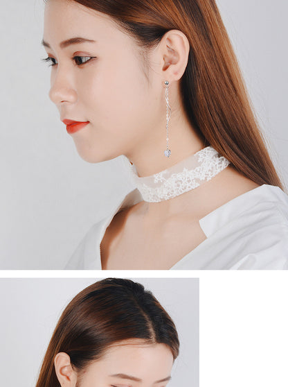 1 Pair Ig Style Simple Style Waves Tassel Plating Artificial Crystal Copper White Gold Plated Drop Earrings