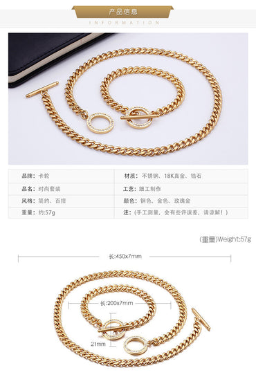 Stainless Steel Thick Chain Diamond Necklace Bracelet Set Wholesale Gooddiy