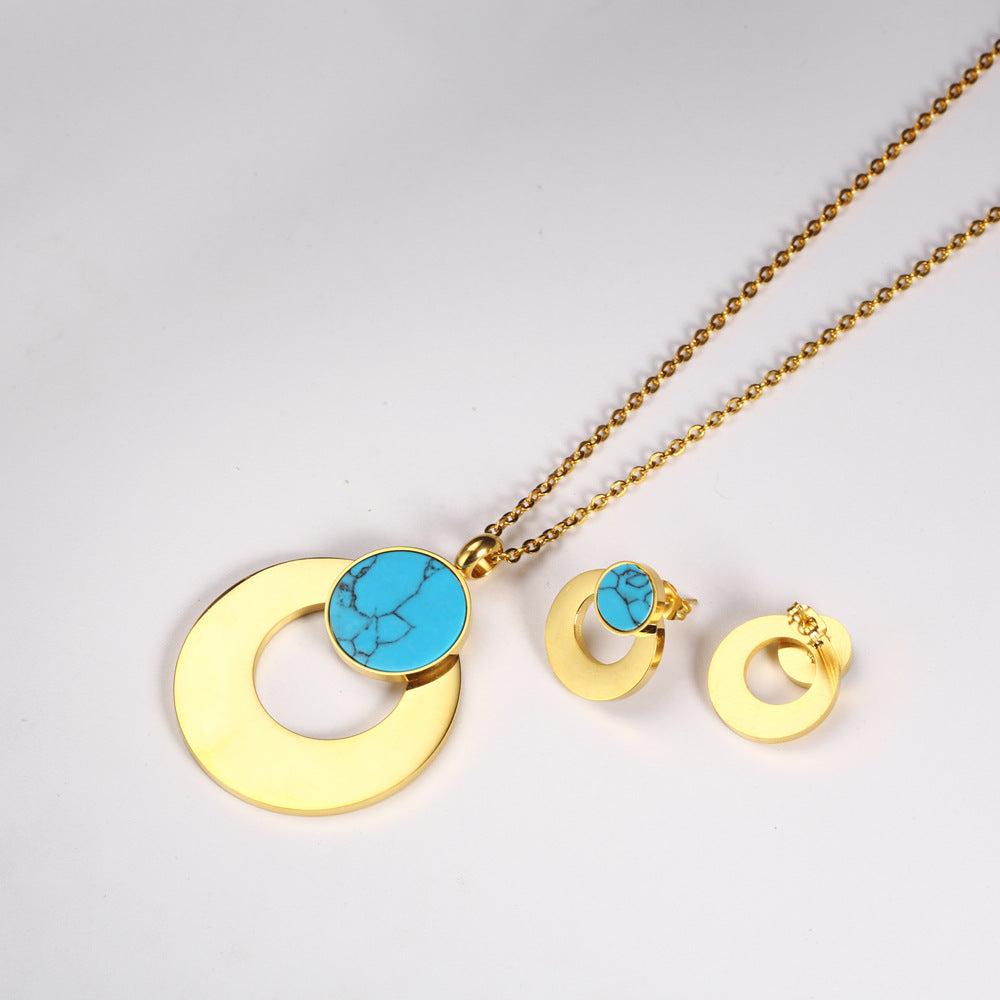 18k Gold-plated Blue Turquoise Geometric Necklace Earrings Set Wholesale Gooddiy