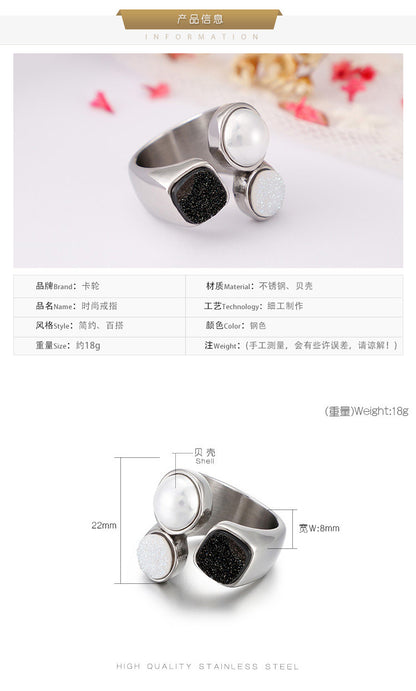 Jewelry New Titanium Steel Bracelet European And American Fashion Creative Simple Pearl Ring