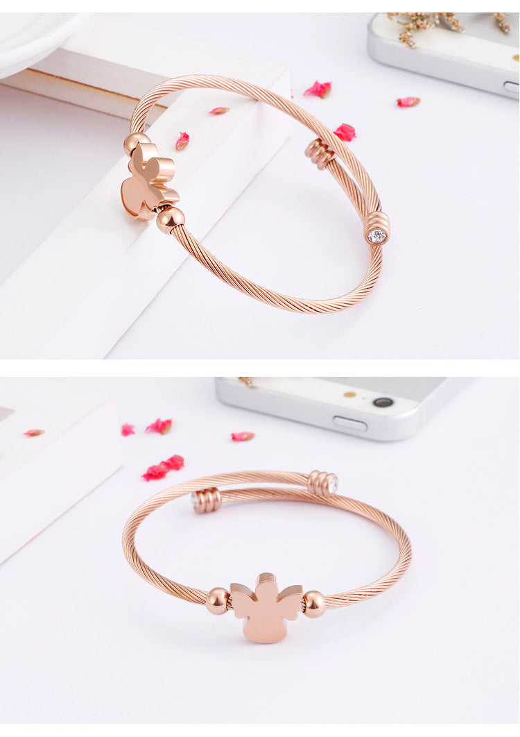 Kalen New Exquisite Titanium Ornament Japanese And Korean Style Simple Angel-shaped Zircon Bracelet Three Colors Optional