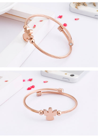 Kalen New Exquisite Titanium Ornament Japanese And Korean Style Simple Angel-shaped Zircon Bracelet Three Colors Optional