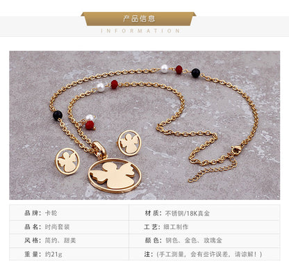 Korean Fashion Angel Three-color Accessories Necklace Earrings Wholesale