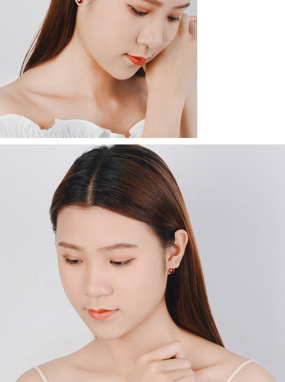 1 Pair Simple Style Round Garnet Inlay Garnet White Gold Plated Women's Ear Studs