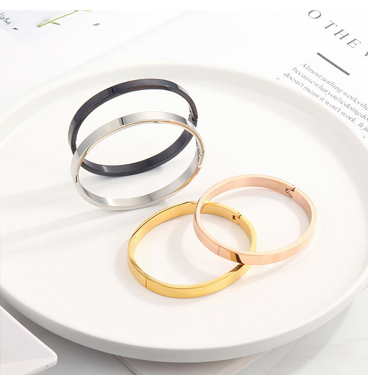 Simple Style Solid Color Titanium Steel Plating Bangle