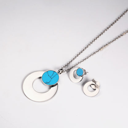 18k Gold-plated Blue Turquoise Geometric Necklace Earrings Set Wholesale Gooddiy
