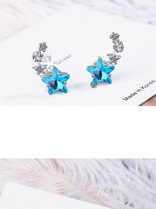 1 Pair Fashion Pentagram Copper Plating Artificial Crystal Zircon Ear Studs