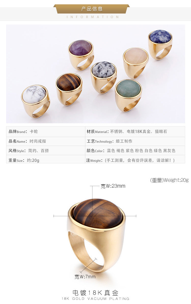 European And American Style In Stock Wholesale Gold Titanium Steel Opal Ring Men's And Women's Ring Jewelry Mixed Batch Supported