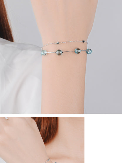 Sweet Round Artificial Crystal Copper Beaded White Gold Plated Women's Bracelets