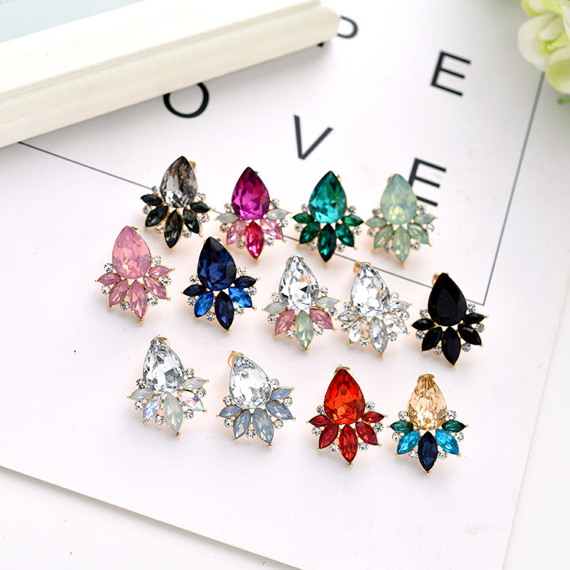 1 Pair Glam Water Droplets Inlay Alloy Artificial Crystal Drop Earrings