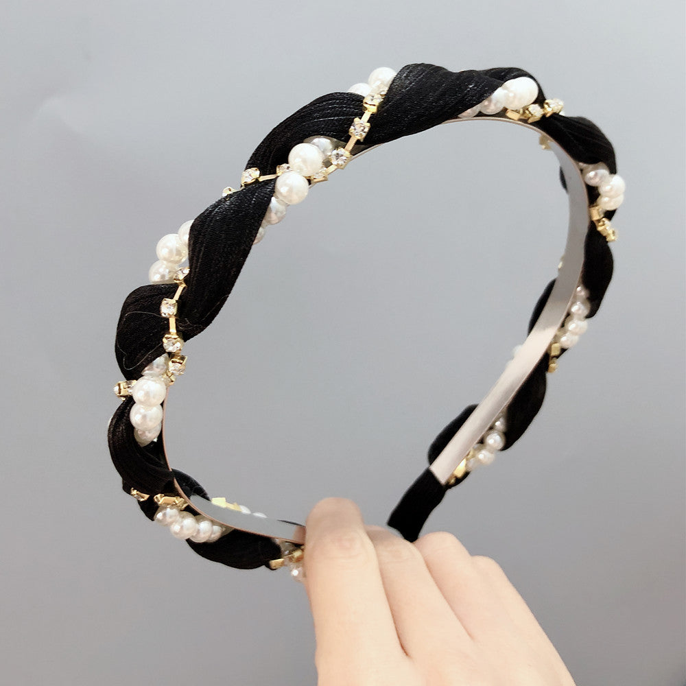 Korean New  Round Pearl Diamond Wave-shaped Cloth Headband