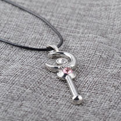 Fashion Moon Holding Star  Moon Staff Alloy Pendant Necklace Clavicle Chain