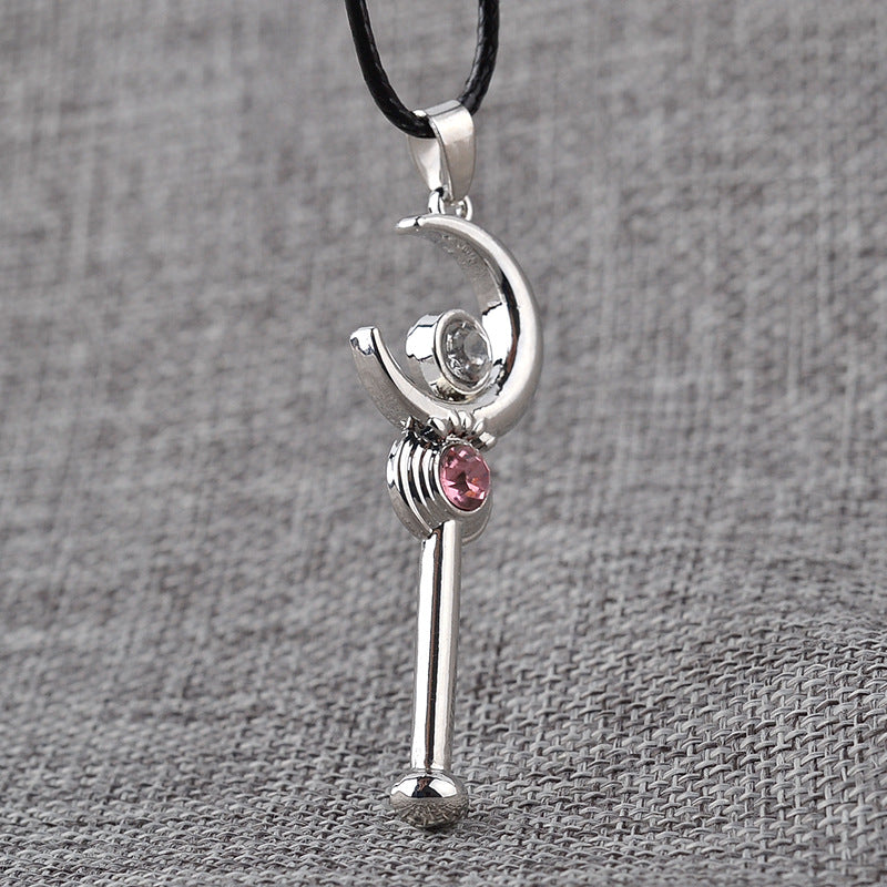 Fashion Moon Holding Star  Moon Staff Alloy Pendant Necklace Clavicle Chain