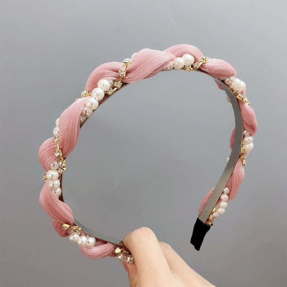 Korean New  Round Pearl Diamond Wave-shaped Cloth Headband