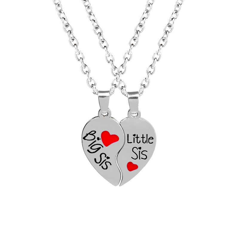 Hot-selling Fashion Good Sisters English Letter Two Petal Love Stitching Necklace Wholesale