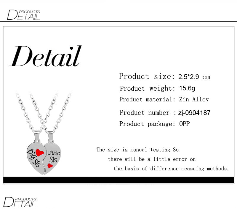 Hot-selling Fashion Good Sisters English Letter Two Petal Love Stitching Necklace Wholesale