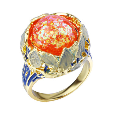 Fashion Geometric Inlaid Color Opal Alloy Ring Wholesale