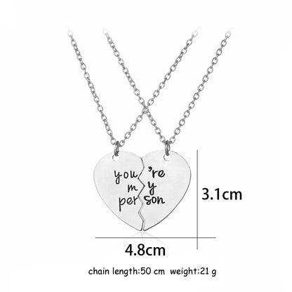 Hot-selling English Lettering Two-petal Stitching Love-shaped Alloy Pendant Necklace