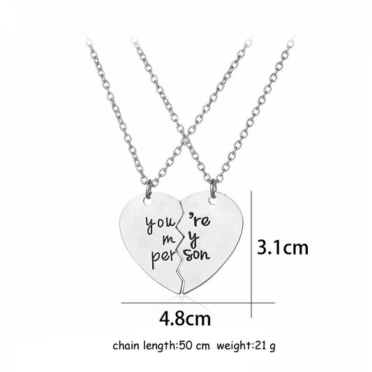 Hot-selling English Lettering Two-petal Stitching Love-shaped Alloy Pendant Necklace