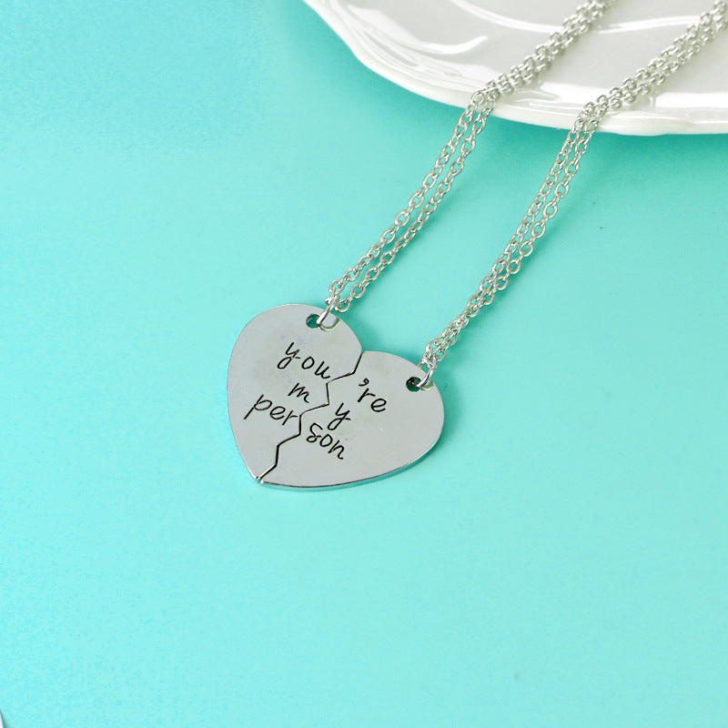 Hot-selling English Lettering Two-petal Stitching Love-shaped Alloy Pendant Necklace