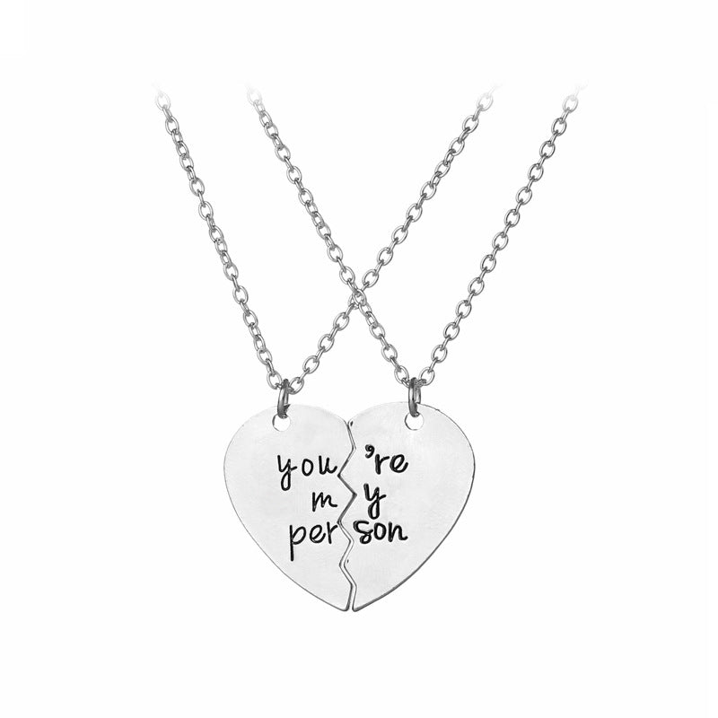 Hot-selling English Lettering Two-petal Stitching Love-shaped Alloy Pendant Necklace