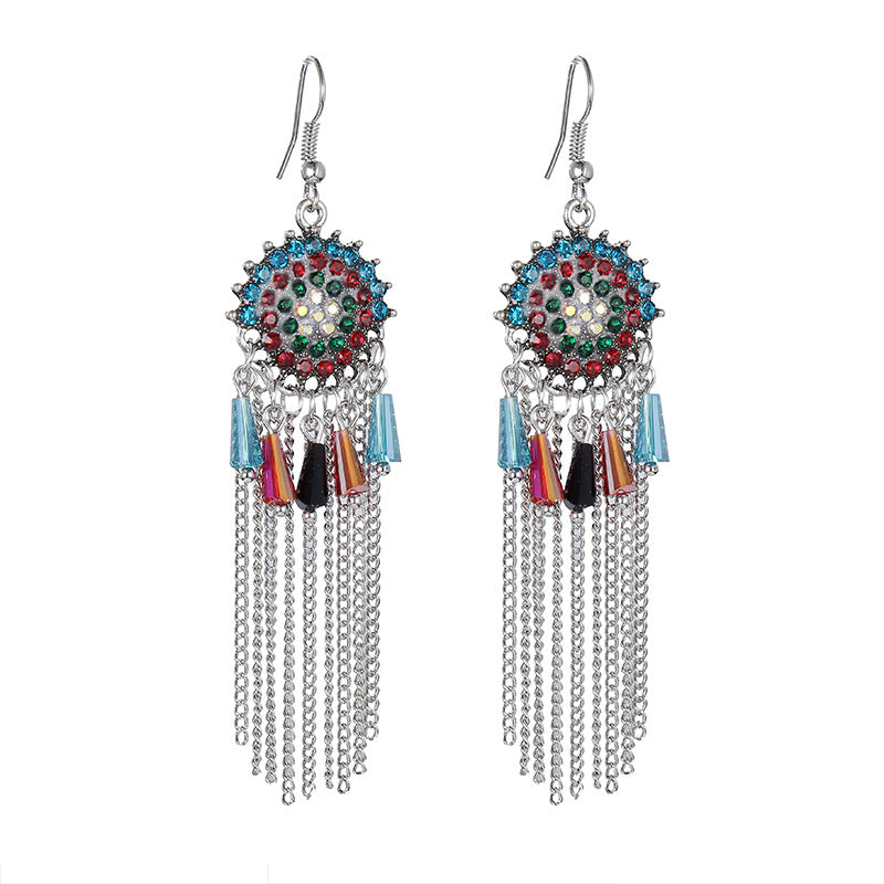 1 Pair Retro Tassel Alloy Plating Inlay Artificial Gemstones Women's Chandelier Earrings