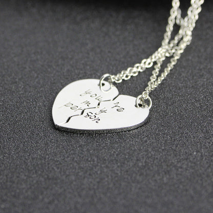 Hot-selling English Lettering Two-petal Stitching Love-shaped Alloy Pendant Necklace