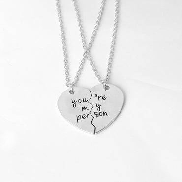 Hot-selling English Lettering Two-petal Stitching Love-shaped Alloy Pendant Necklace