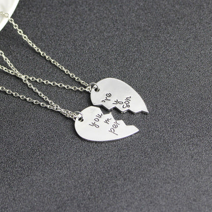 Hot-selling English Lettering Two-petal Stitching Love-shaped Alloy Pendant Necklace