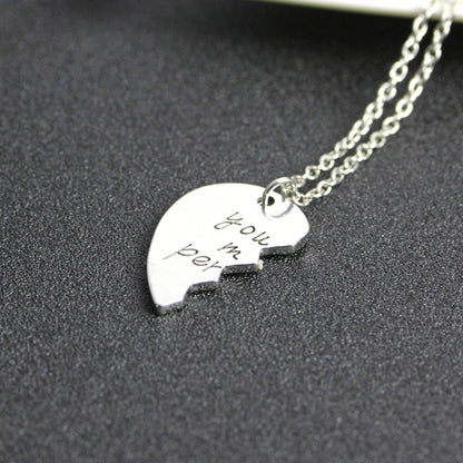 Hot-selling English Lettering Two-petal Stitching Love-shaped Alloy Pendant Necklace