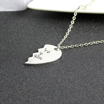 Hot-selling English Lettering Two-petal Stitching Love-shaped Alloy Pendant Necklace