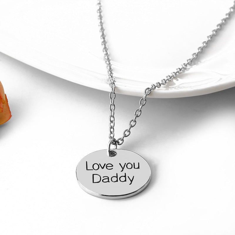 New Geometric Round Tag Drop Oil Letter Necklace Father&#39;s Day Gift Round Pendant Necklace Wholesale