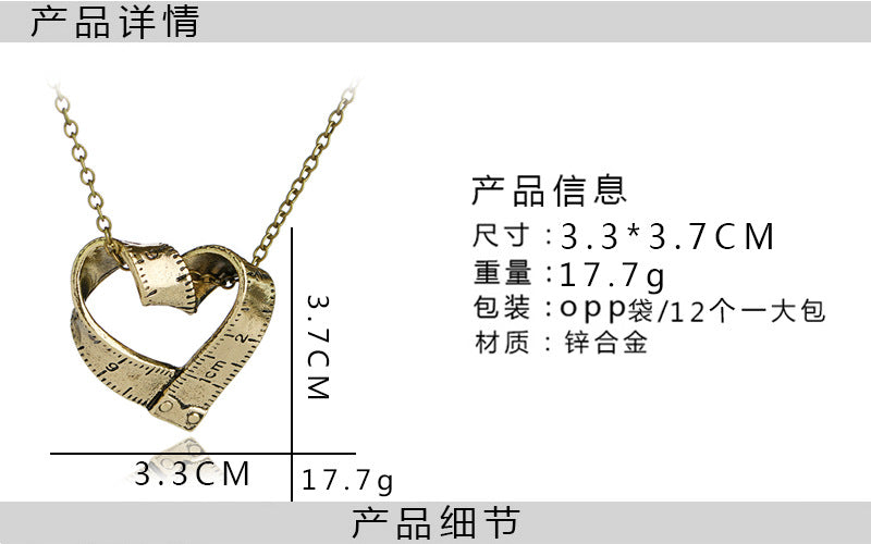 Scale Necklace Clavicle Chain Creative Retro Heart-shaped Rotating Tape Measure Pendant Necklace Accessories Wholesale Gooddiy