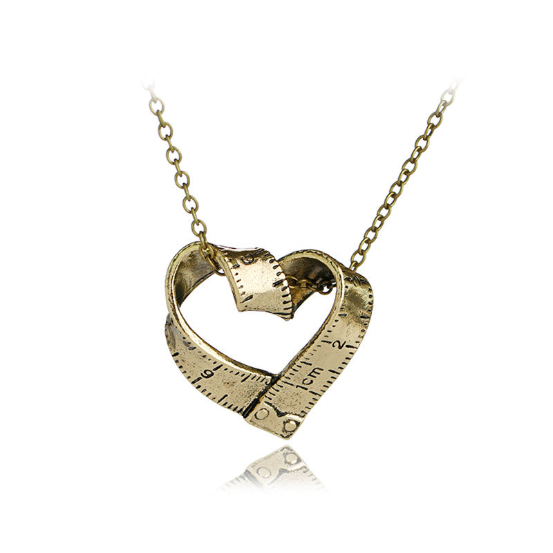 Scale Necklace Clavicle Chain Creative Retro Heart-shaped Rotating Tape Measure Pendant Necklace Accessories Wholesale Gooddiy