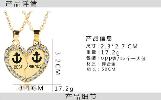 New Fashion Popular Anchor Anchor Diamond Love Best Friend Necklace Gooddiy Wholesale