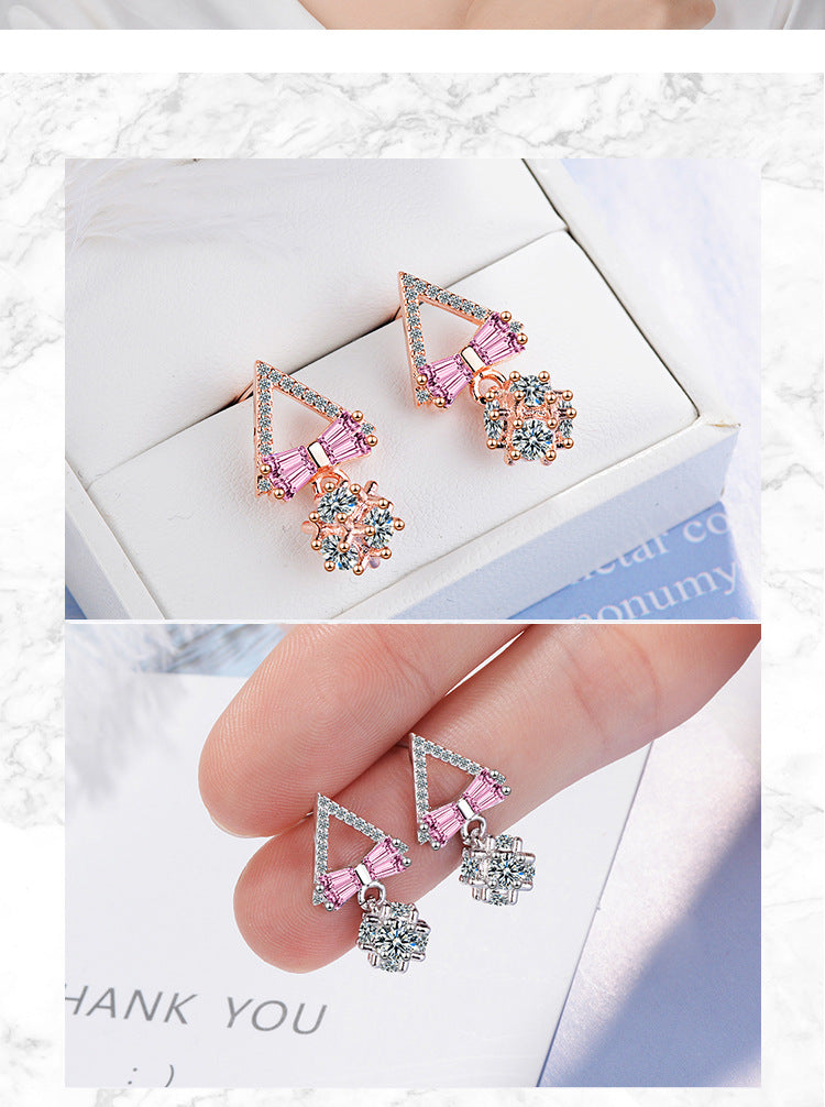 1 Pair Elegant Simple Style Bow Knot Plating Inlay Copper Zircon Rose Gold Plated White Gold Plated Drop Earrings