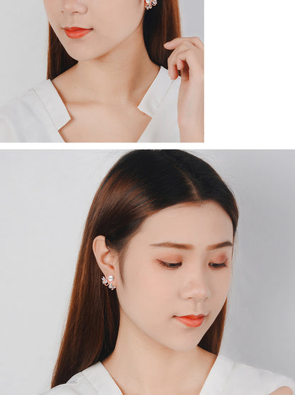 1 Pair Lady Butterfly Plating Inlay Copper Pearl Zircon Rose Gold Plated White Gold Plated Ear Studs
