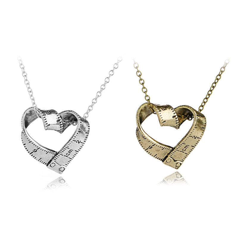 Scale Necklace Clavicle Chain Creative Retro Heart-shaped Rotating Tape Measure Pendant Necklace Accessories Wholesale Gooddiy