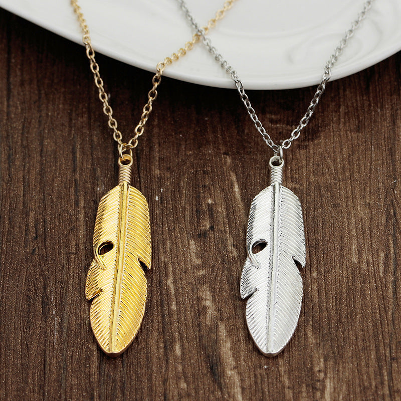 Explosion Of Funds Fashion New Hot Selling Simple Natural Fresh Leaves Feather Pendant Necklace Accessories