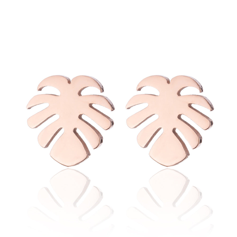 1 Pair Simple Style Leaf Titanium Steel Plating Earrings